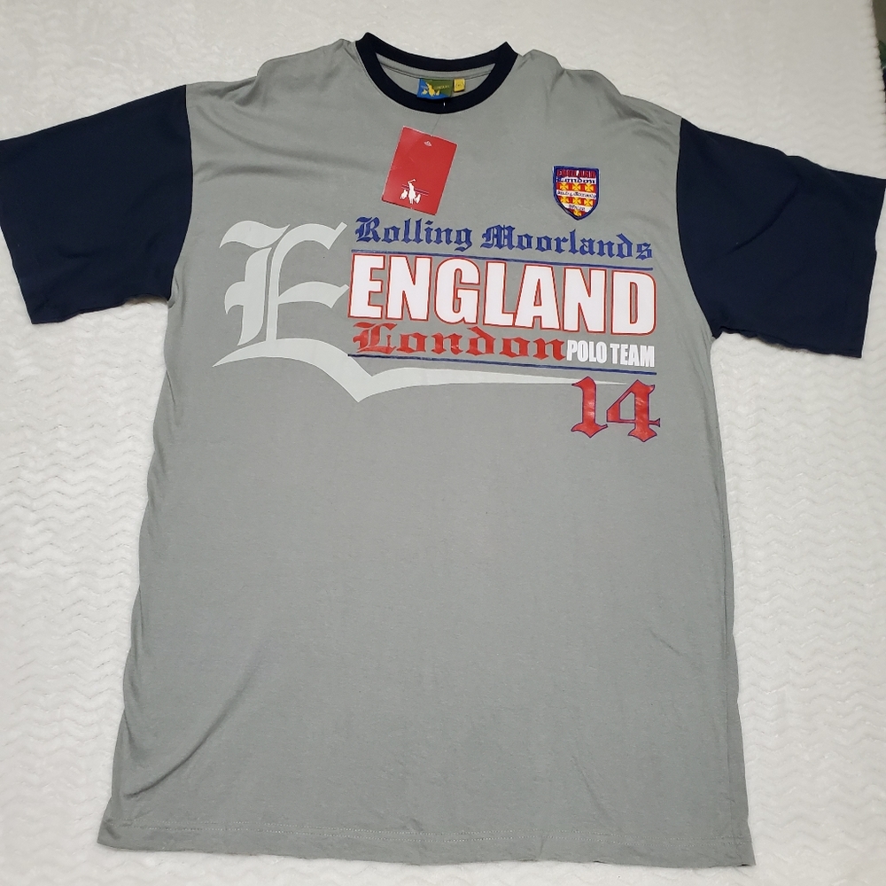 NWT ENGLAND London Polo Team 14 Grey T Shirt Tee XL Cotton